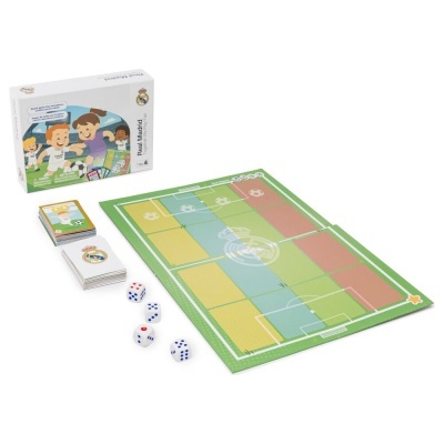 Jogo de tabuleiro Real Madrid com cartas, dados e tabuleiro colorido