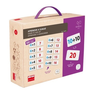 Caixa de cartas educativas para aprendizagem de adição com alça roxa