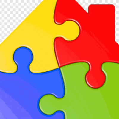 Quebra-cabeças colorido em forma de casa com quatro peças