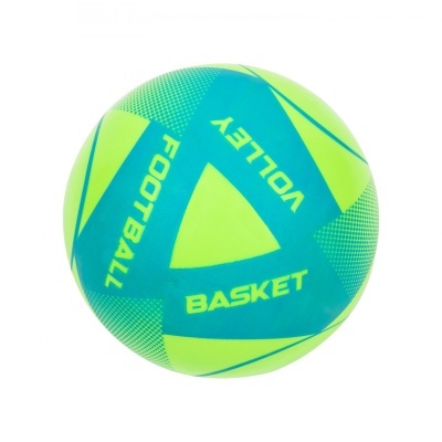 Bola desportiva verde e azul com textos FOOTBALL, VOLLEY e BASKET