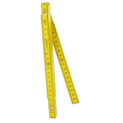 Fita métrica dobrável amarela com números pretos e fundo branco