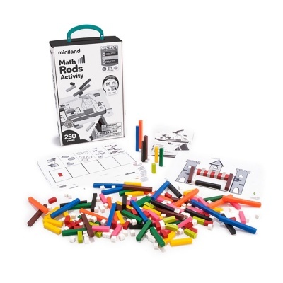Jogo educativo Miniland Math Rods Activity com peças coloridas e caixa com alça