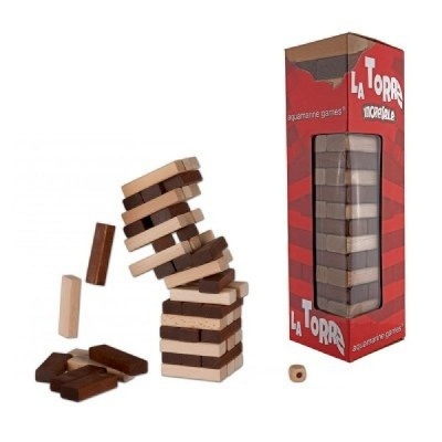 Jogo de blocos empilháveis de madeira com embalagem vermelha