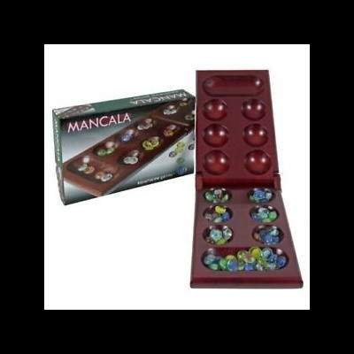 Jogo de tabuleiro MANCALA de madeira com peças coloridas