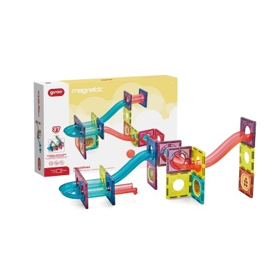 Brinquedo de construção magnético Giros com peças coloridas e embalagem amarela