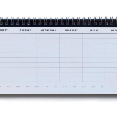 Calendário semanal de mesa com folhase espiral preto