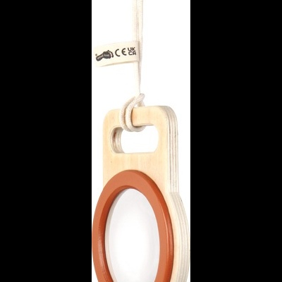 Anel de madeira com cordão branco e etiqueta CE UK CH