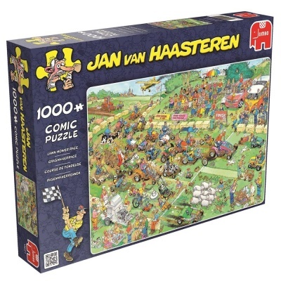 Caixa de puzzle Jan van Haasteren 1000 peças com imagem de corrida de tratores colorida