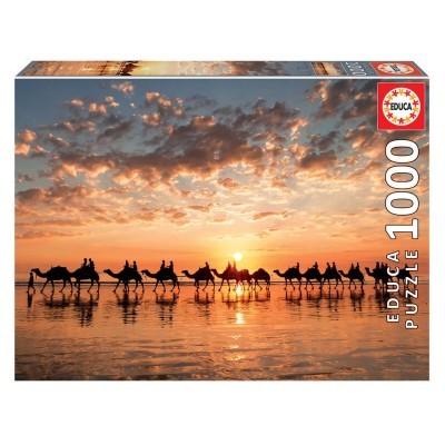 Caixa de puzzle EDUCA 1000 peças com imagem de camelos ao pôr-do-sol