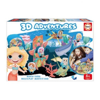 Caixa do brinquedo Educa 3D Adventures com figuras de personagens e animais marinhos