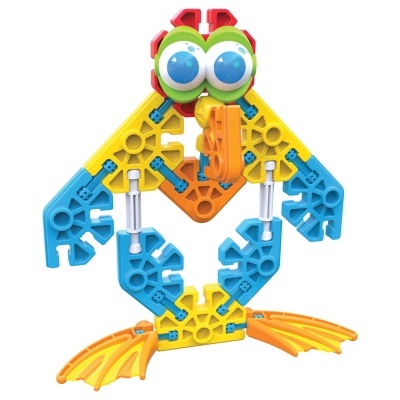 Brinquedo de construção colorido em forma de animal com olhos grandes