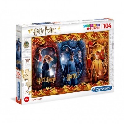 Caixa de puzzle Harry Potter com 104 peças, imagens de Hermione, Harry e Ron