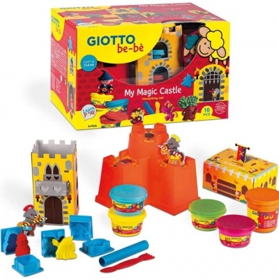Conjunto de modelagem Giotto be-bè My Magic Castle com figuras de castelo, massas coloridas e moldes