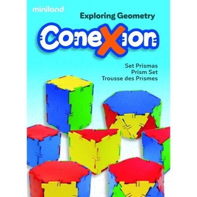 Embalagem colorida do conjunto de prismas Exploring Geometry ConeXion da miniland