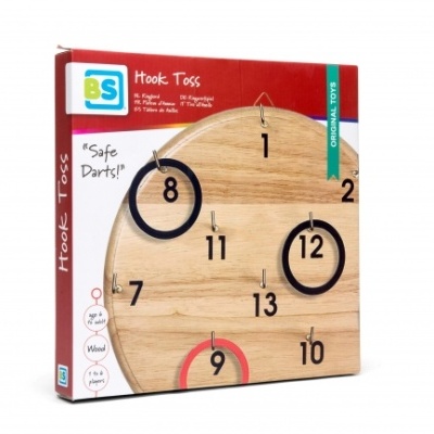 Jogo de madeira Hook Toss para lançar argolas com números e círculos em preto e vermelho