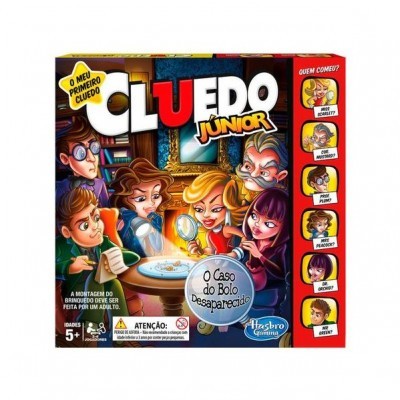 Caixa do jogo Luedo Júnior O Caso do Bolo Desaparecido com desenhos de personagens investigando um bolo