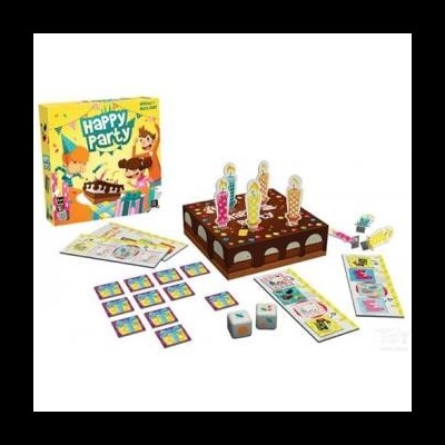 Jogo de tabuleiro Happy Party com peças, cartas e dados