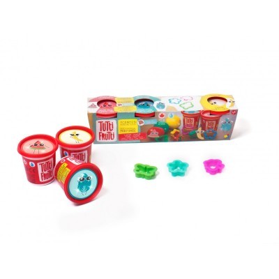 Conjunto de massa de modelar Tutti Frutti com tinas vermelhas e tampas coloridas
