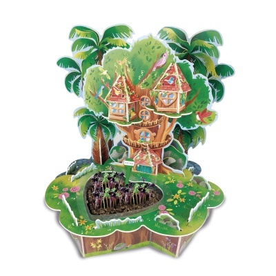 Modelo tridimensional colorido de casa na árvore com plantas