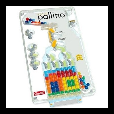 Jogo de lógica Pallino com bolas coloridas num tabuleiro transparente