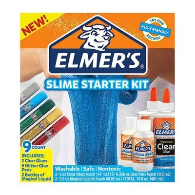 Kit de iniciação slime Elmer's com colas, glitter e Magical Liquid em embalagem colorida