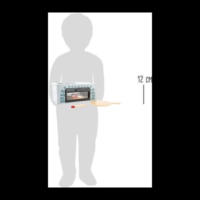 Brinquedo forno infantil com espátula e molde vermelho em caixa branca com detalhes azuis