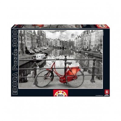 Embalar de quebra-cabeças Educa 3000 peças com imagem de bicicleta vermelha em canal preto e branco