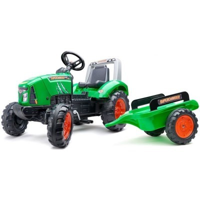 Trator de pedal verde com reboque verde