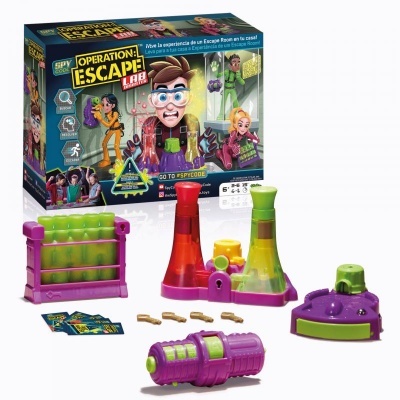 Jogo Operation Escape Lab com peças coloridas sobre fundo branco