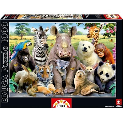 Caixa de puzzle EDUCA 1000 peças com imagem de variados animais em cenário natural
