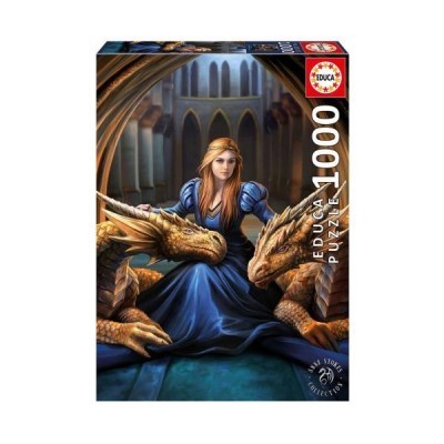 Caixa de puzzle EDUCA 1000 peças com ilustração de mulher e dragões