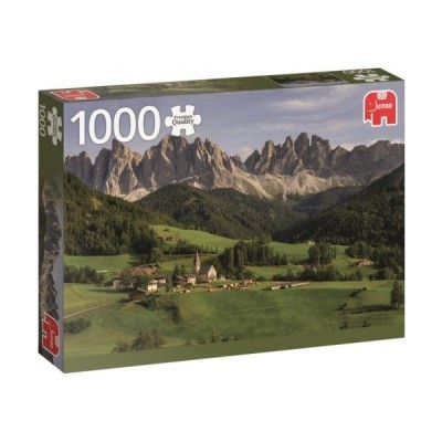 Caixa de puzzle 1000 peças com imagem de paisagem montanhosa e campo verde