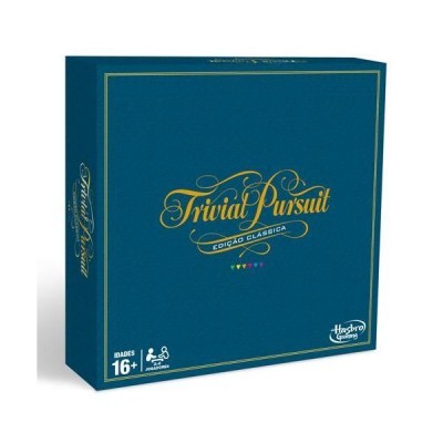 Embalagem azul do jogo de tabuleiro Trivial Pursuit Edição Clássica