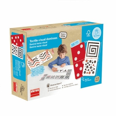 Caixa de domino tátil e visual 28 peças akros vermelho branco 3-8 anos