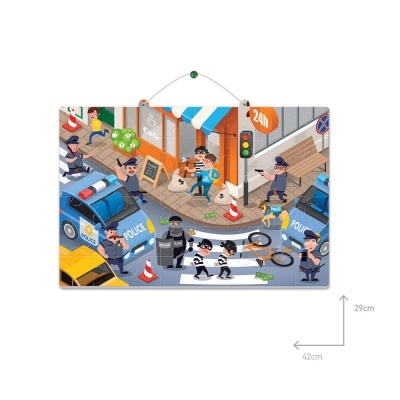 Ilustração de cena policial com ladrões e carros de polícia