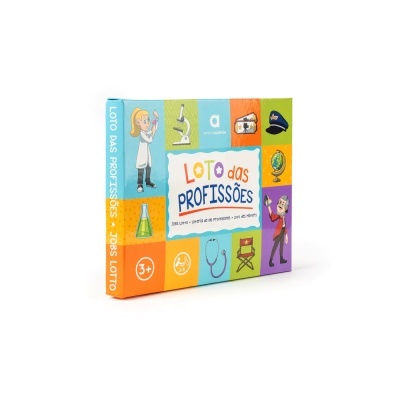 Caixa colorida do jogo Loto das Profissões para crianças