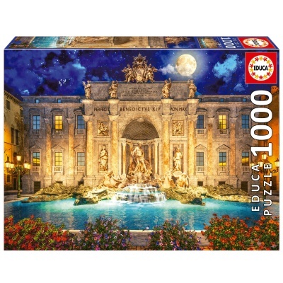 Caixa de puzzle EDUCA 1000 peças com imagem da Fontana di Trevi à noite.