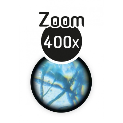 Zoom 400x em visualização ampliada azul e branco