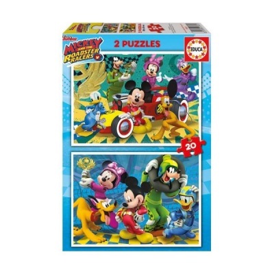 Caixa de 2 puzzles Disney Mickey Roadster Racers, 20 peças cada