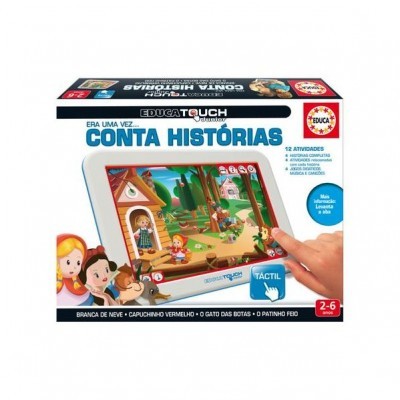 Jogo educativo Era Uma Vez Conta Histórias com tablet ilustrado e texto TÁTIL