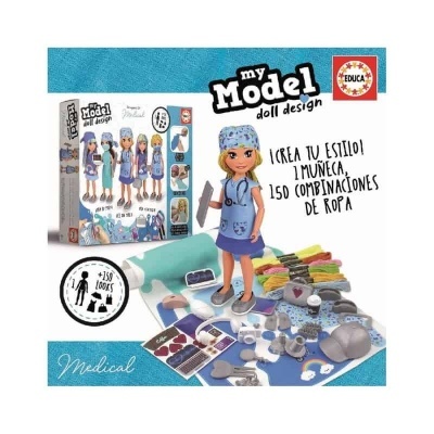 Boneca Medical com acessórios médicos e roupa azul claro