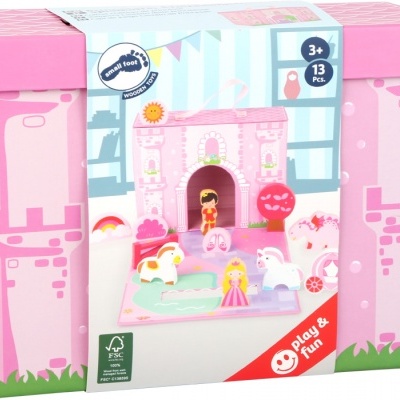 Caixa de brinquedo castelo rosa em madeira Play & Fun para crianças