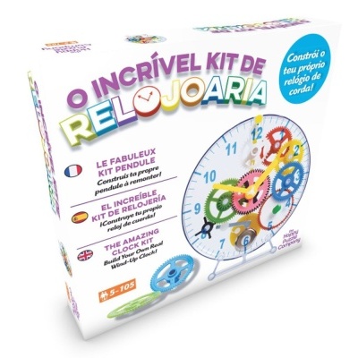 Caixa de kit para montar relógio de corda com engrenagens coloridas