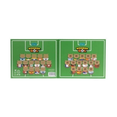 Caixas verdes WONDER GOL com figurinhas de ursos de futebol