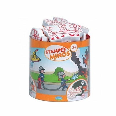 Carimbos infantis Stampo Minos com tema bombeiros em embalagem cilíndrica