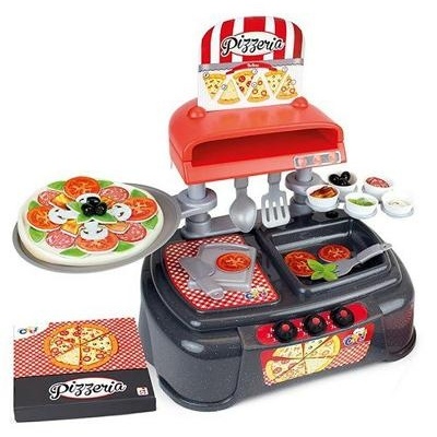 Brinquedo forno de pizza com acessórios e pizzas de plástico coloridas