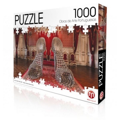 Caixa de puzzle 1000 peças com imagem de sapatos de vidro em sala luxuosa