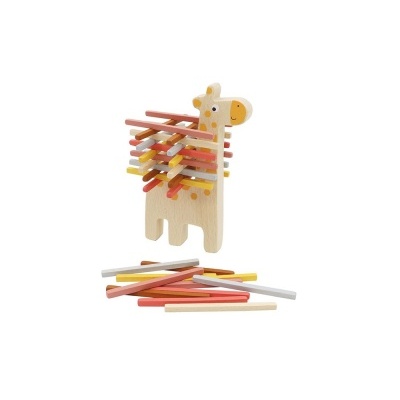brinquedo de madeira em forma de girafa com palitos coloridos