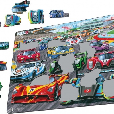Puzzle infantil de carros de corrida coloridos com peças destacáveis