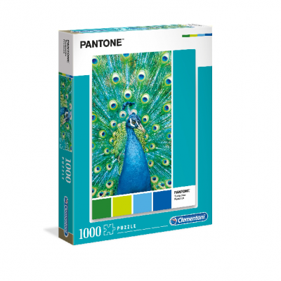 Caixa de puzzle Pantone com imagem de pavão colorido